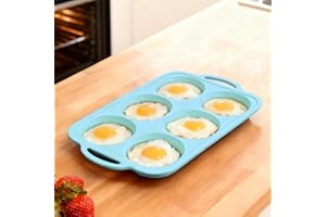 Vnray Silicone Egg Pan for Oven: 4 Inch Nonstick Silicone Pancake Pan with Handles 6 Cup - Egg Griddle Mold for Baking Eggs B
