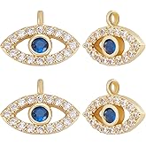 Beebeecraft 1 Box 8Pcs Evil Eye Charms 18K Gold Plated Cubic Zirconia Blue Oval Ojo Turco Charms for Jewelry Making Necklace Bracelet DIY Crafts