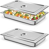 LFMKJ Hotel Pan 1/1 Size - 16.6 Qt Stainless Steel Steam Pan With Lid - 2.5" Deep - Silver - 2 Pack