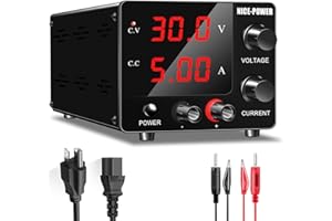 NICE-POWER DC Power Supply Variable, 30V 5A Adjustable Switching Regulated Power Supply with Encoder, Upgraded 3-Digits LED Display, Electroplating DIY LED Test Mini Regulated DC Bench Power Supply