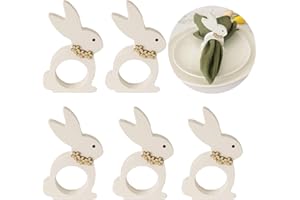 Utalek Easter Bunny Napkin Rings Set of 6, Wooden Bunny Napkin Rings, Rabbit Napkin Ring Holders for Easter Party Banquet Dinning Spring Table Decoration
