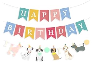 PANRRPERS Dog Themed Banner Happy Birthday Banner Backdrop Colorful Decoration Kids Baby Dog Birthday Party Supplies