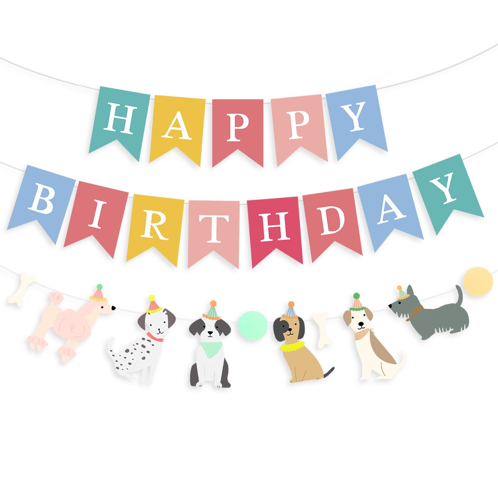 Photo 1 of PANRRPERS Dog Themed Banner Happy Birthday Banner Backdrop Colorful Decoration Kids Baby Dog Birthday Party Supplies