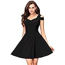 InsNova Women's Off Shoulder Sweetheart Cocktail Party A-line Dress, Black, Large