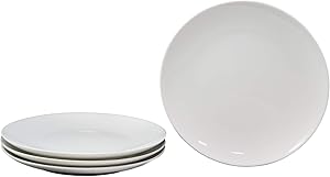 Ebros Pack Of 4 Kitchen Dining Modern Contemporary Sleek Design Natural White Porcelain Round Plates Restaurant Supply Dishwasher And Microwave Safe (10