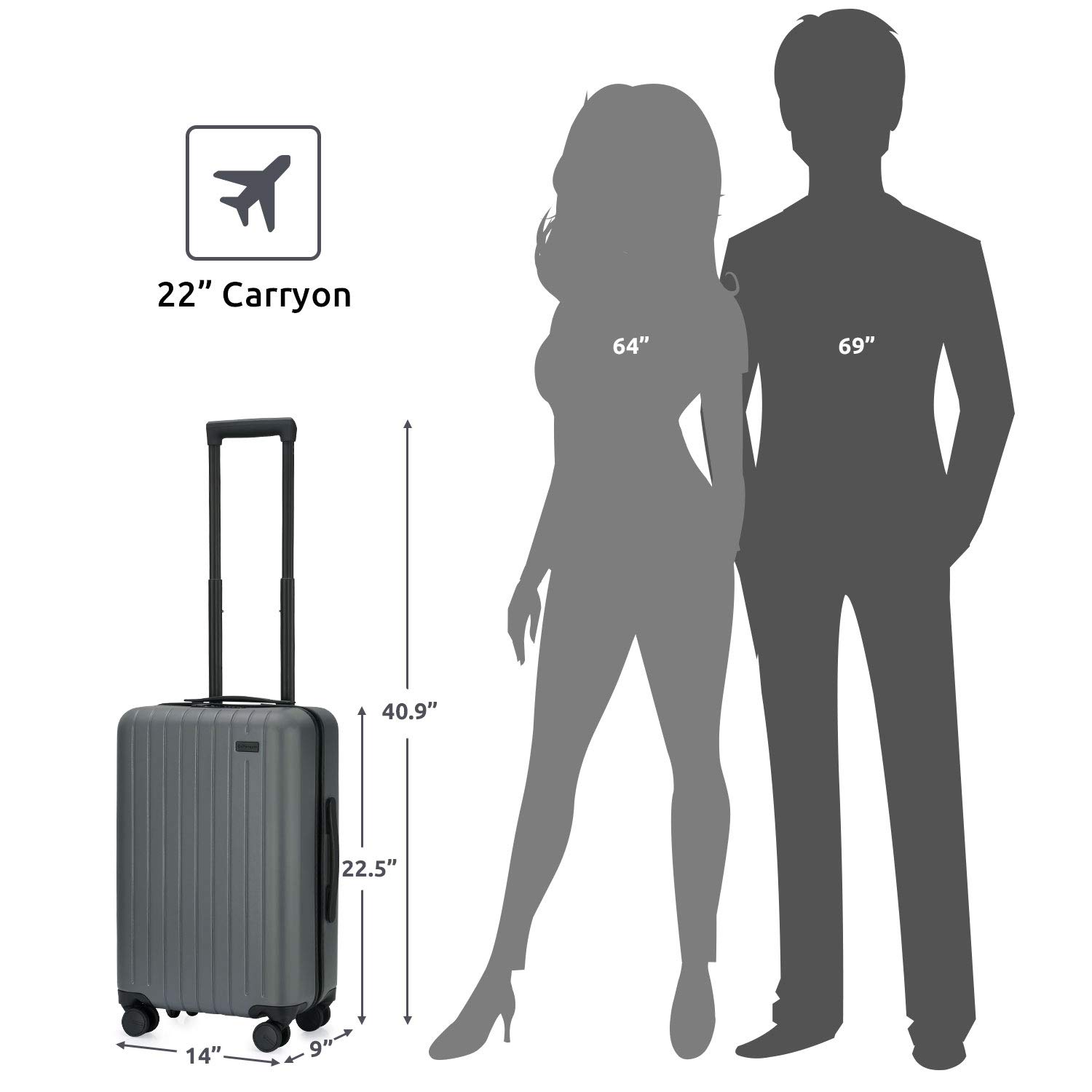 20 Inch Hardside Carry On Luggage with Spinner Wheels, Travel