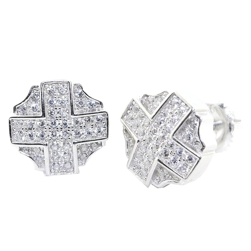 Womens or Mens Stud Earrings Sterling Silver Stud Earrings With Cz Screw Back 10.5MM