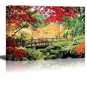 Canvas Prints Wall Art - A Bridge in an Asian Garden During Fall Season. | Modern Wall Decor/Home Decoration Stretched Gallery Canvas Wrap Giclee Print. Ready to Hang - 12" x 18"
