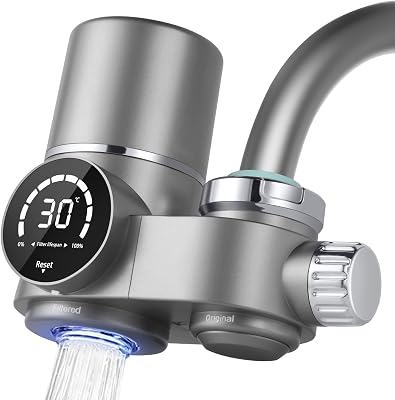 Filtro Acqua Rubinetto, UV luce Blu Filtro Casa Cucina, Sistema di Filtrazione Dell'acqua, Anticalcare Rubinetto, Riduce Sabbia, Cloro e Cattivo Gusto - Display Contalitri Digitale