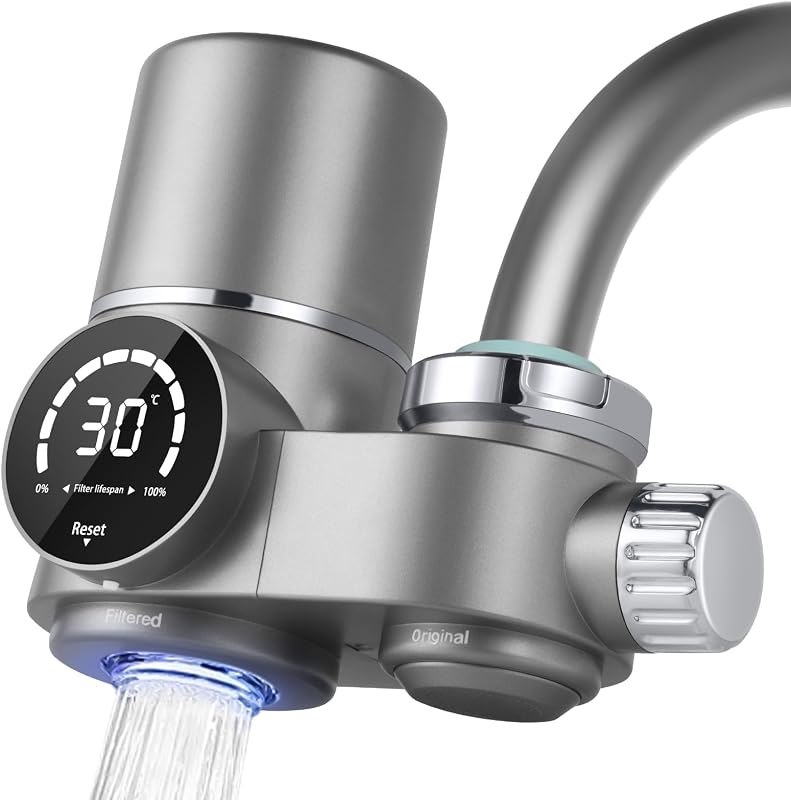 Filtro Acqua Rubinetto, UV luce Blu Filtro Casa Cucina, Sistema di Filtrazione Dell'acqua, Anticalcare Rubinetto, Riduce Sabbia, Cloro e Cattivo Gusto - Display Contalitri Digitale — foto 1 di 7