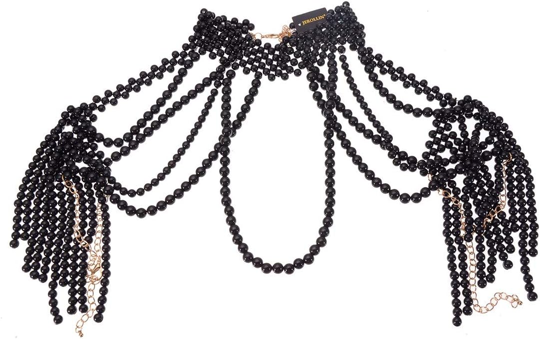Jerollin Simulated Pearl Body Statement Necklace for Women, Fashion Collar Bib Necklaces Fashion Costume Jewelry Necklace