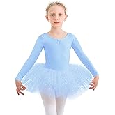 Gorchnc Ballet Leotards for Girls Toddler Long Sleeve Dance Leotard with Tutu Skirt Pink Dance Outfit Glitter Ballet Dress