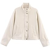 Xunger Women's Casual Faux Suede Jacket High Neck Utility Button Front Coat Streetwear Outerwear with Pockets