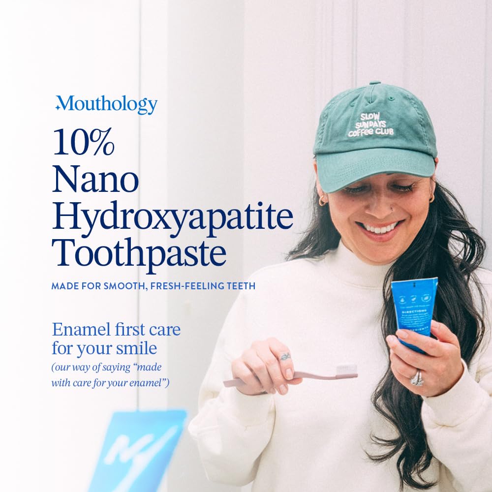 Mouthology 10% Nano Hydroxyapatite Toothpaste (Fluoride Free), Whitening*, Supports Enamel Care*, Appropriate for Sensitive Teeth*, SLS Free, Xylitol nHA Toothpaste for Adults, Mint 4oz (USA Made)