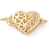 LiQunSweet 5 Pcs Handmade Hollow Heart Shaped Box Clasps Closure Links Connectors for DIY Necklace Bracelet Earring Jewelry Making - 16.5×10.5mm