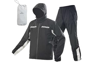 Waterproof Motorcycle Men's Rain Suit, Breathable Lightweight Hooded Reflective Rain Gear, Rain Jacket and Pants for Men (Bla