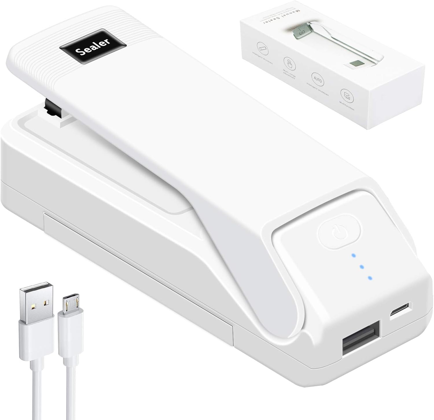 ACOOLOO Mini Bag Sealer 5 in 1 Chargeable Portable Sealing Machine,Quick Handheld Heat Sealer for Plastic Bags and Food Storage Snacks with Cutter