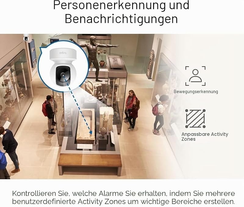 TP-Link C212 360° WLAN Überwachungskamera, Ethernet/Wi-Fi-Anschluss,2K Auflösung, Bewegungsverfolgung, Nachtsicht, Zwei-Wege-Audio, kompatibel mit Alexa und Google Assistant, für Babys/Haustiere
