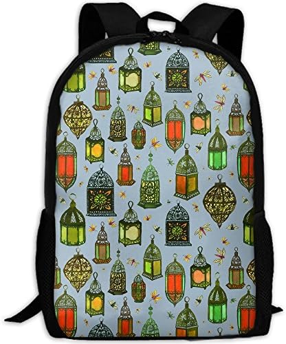 3D Maroccan Lanterns Blue Backgrounds Unisex Backpack Lightweight Laptop Bags Shoulder Bag School Bookbag Daypacks