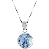 QNAVIC Natural Blue Sheen Moonstone Gemstone Dainty Pendant Necklace For Women, Crystals and Healing Stones, June Birthstone Jewelry, Rhodium Plated 925 Sterling Silver, Birthday Gifts for Her