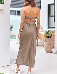 Realtix Satin Silk Backless Tube Tops Maxi Dress