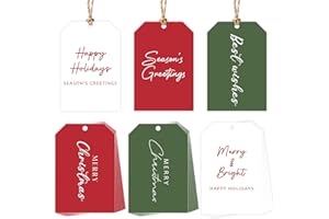 PAIVSUN Modern Christmas Gift Tags, 48Pcs Christmas Paper Labels with String, 2" x 3" Name Tags for Personalizing Xmas Gifts Wrap Presents Boxes Decoration, 6 Designs (Word)