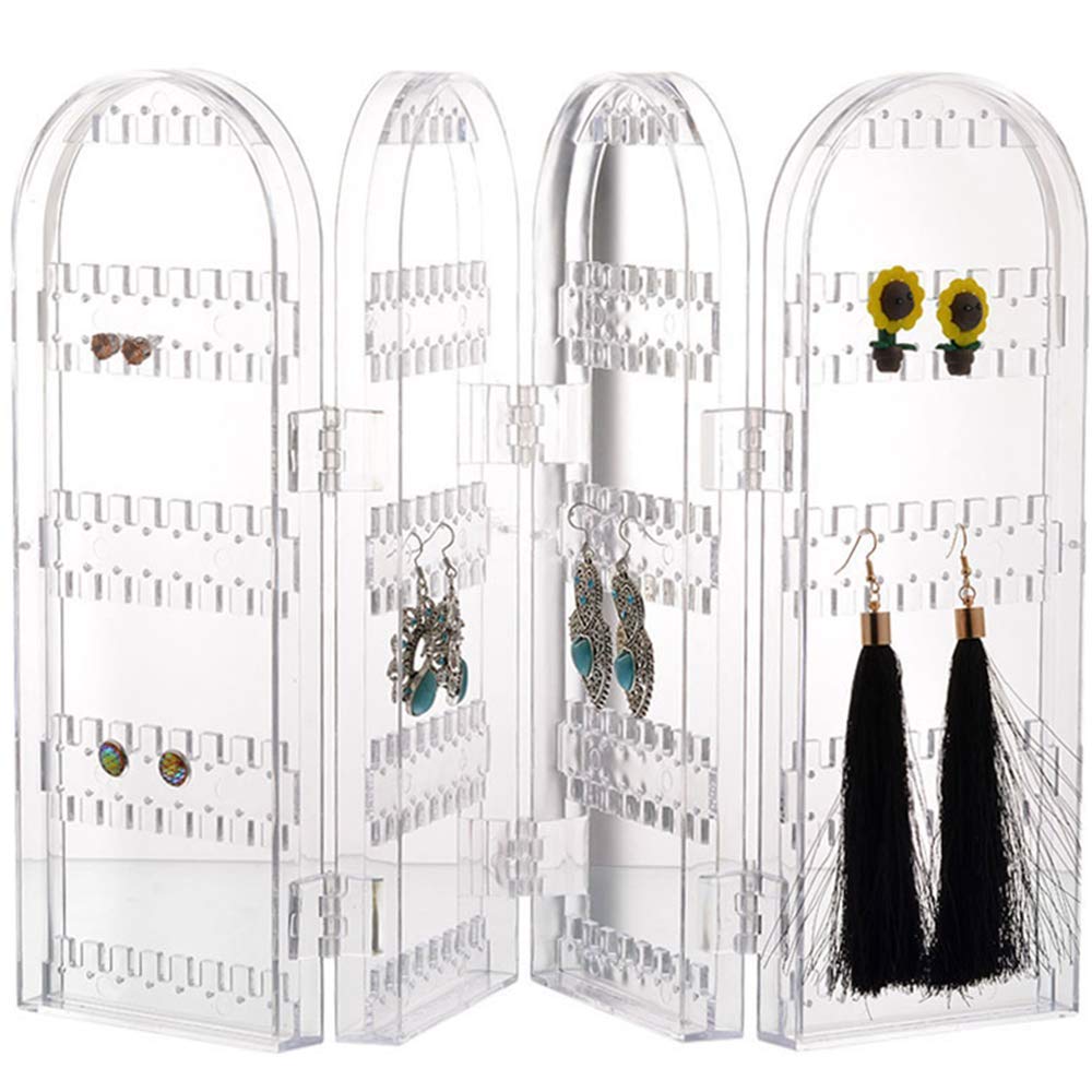 Bkrdty Earring Studs Storage Clear Plastic Earring Holder 4 Doors 240 Holes Earring Display Stand Organiser for Earrings Bracelets Necklaces