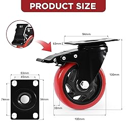 Caster Wheels, Heavy Duty 4 Inch Casters Set of