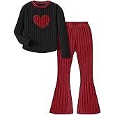 Kxuryueo Tween Girls Clothes Ribbed Knit Color Block Long Sleeve Shirt and Flare Pants Fall Outfits Size 6-12