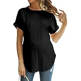 OYOANGLE Women's Casual Maternity T-Shirt Textured Short Sleeve Crew Neck Loose Tunic Top Pregnancy Blouse Tee