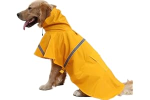 NACOCO Large Dog Raincoat Adjustable Pet Water Proof Clothes Lightweight Rain Jacket Poncho Hoodies with Strip Reflective (XXXL, Yellow)