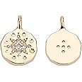 BENECREAT 10pcs Gold Brass Micro Pave Cubic Zirconia Charms 18K Gold Plated Flat Round Pendants (10.5x8x2mm) for Earrings Bracelet Necklace Jewelry Making