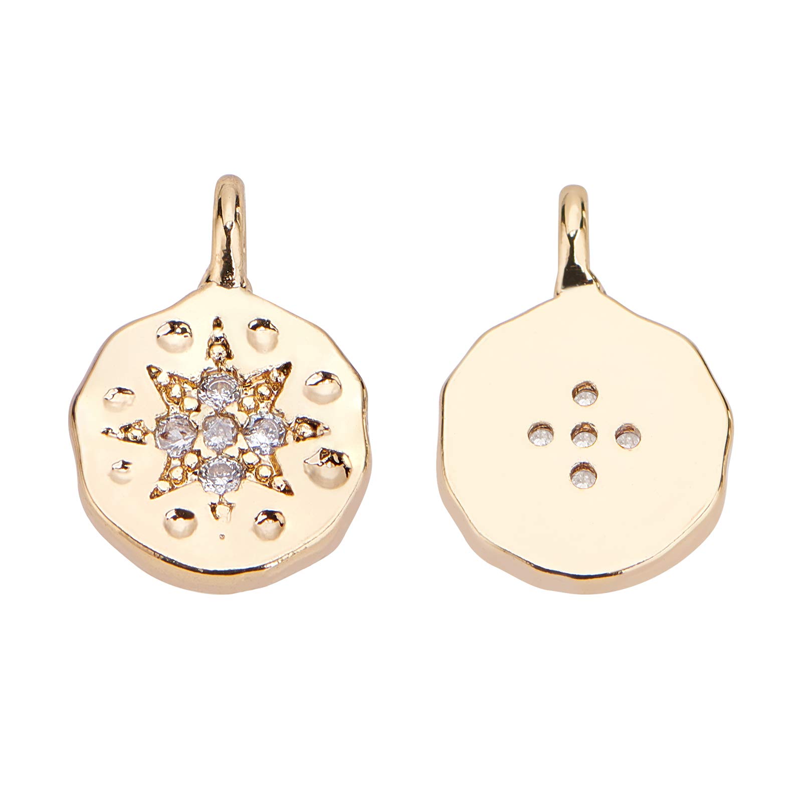 BENECREAT 10pcs Gold Brass Micro Pave Cubic Zirconia Charms 18K Gold Plated Flat Round Pendants (10.5x8x2mm) for Earrings Bracelet Necklace Jewelry Making