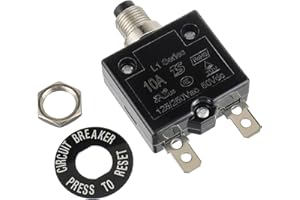 HUAREW HUWREW 10 Amp Push Button Circuit Breaker 125-250V AC 50V DC L1 Series Manual Reset Thermal Circuit Breaker 10A Thermal Overload Protector