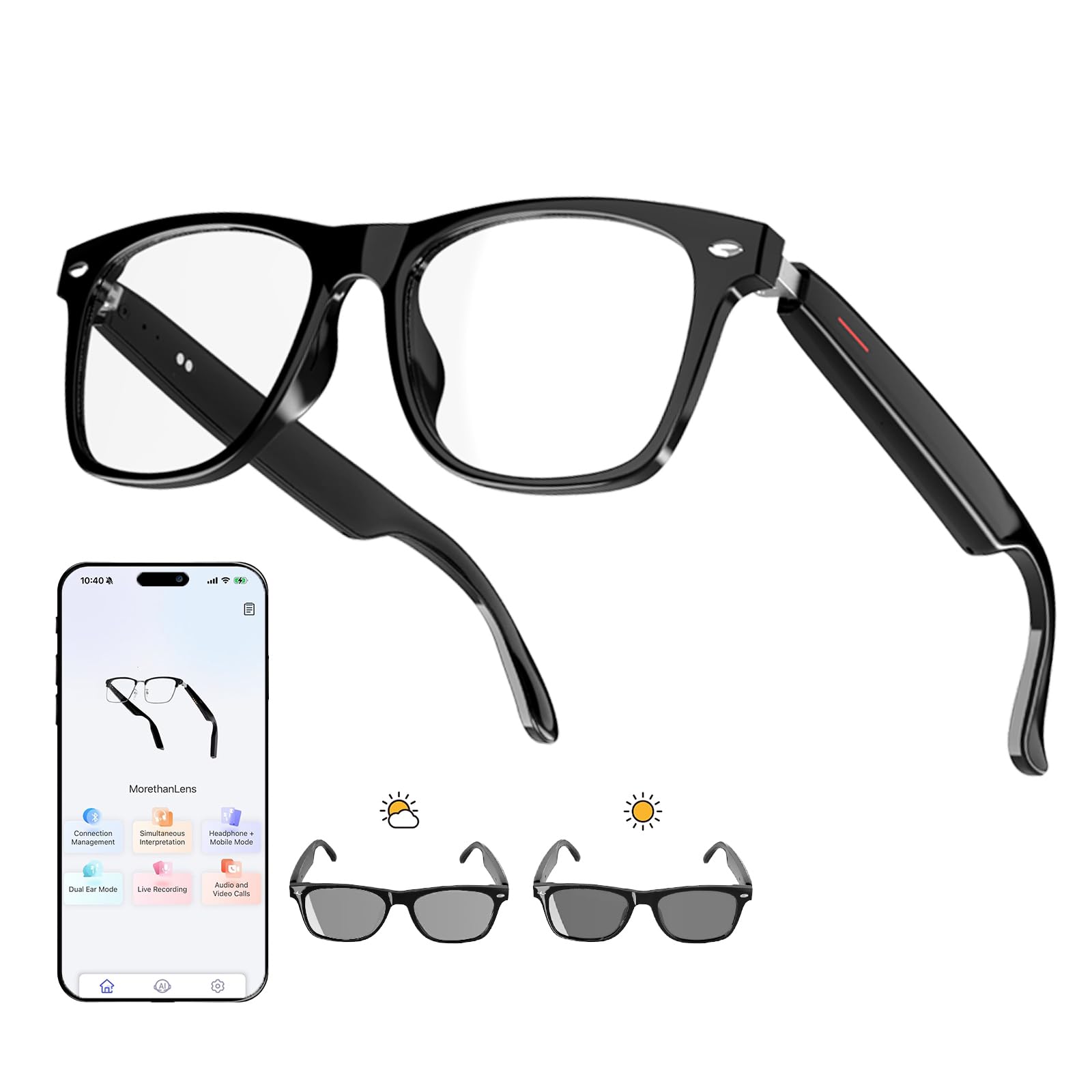 More than Lens AI Translator Smart Glasses for Men