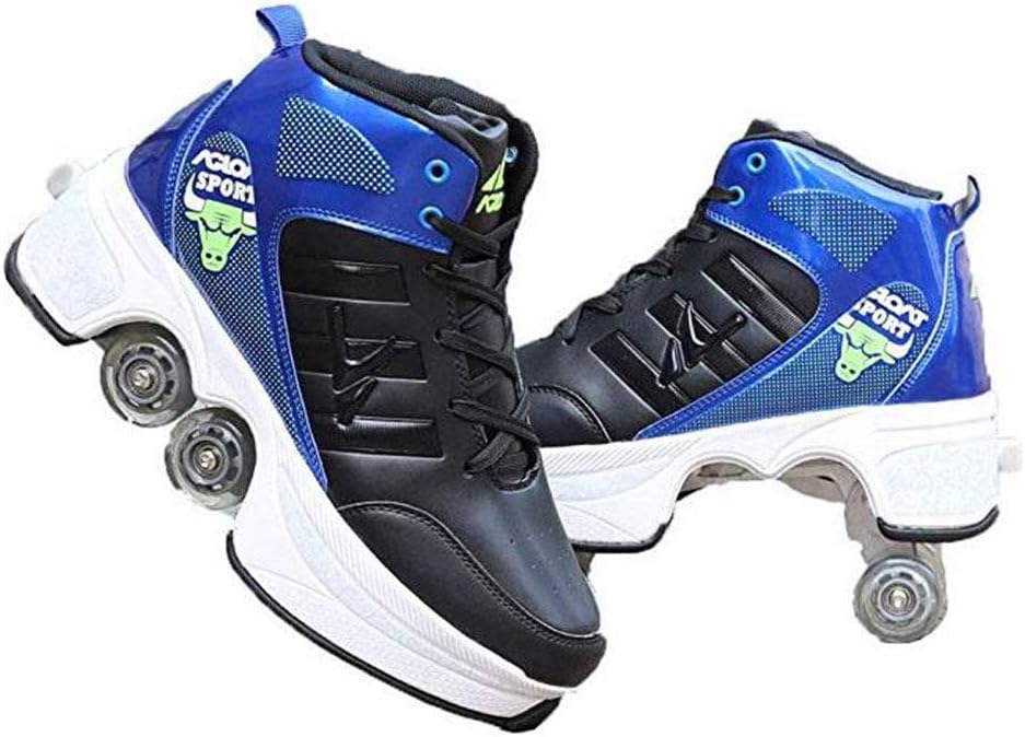 Xingjo Deform Wheel Skates Shoes, 2-in-1 Multifunction Retractable Pulley Roller Skate Shoes with Double Wheels Waterproof, Breathable Automatic Retractable Inline Technical