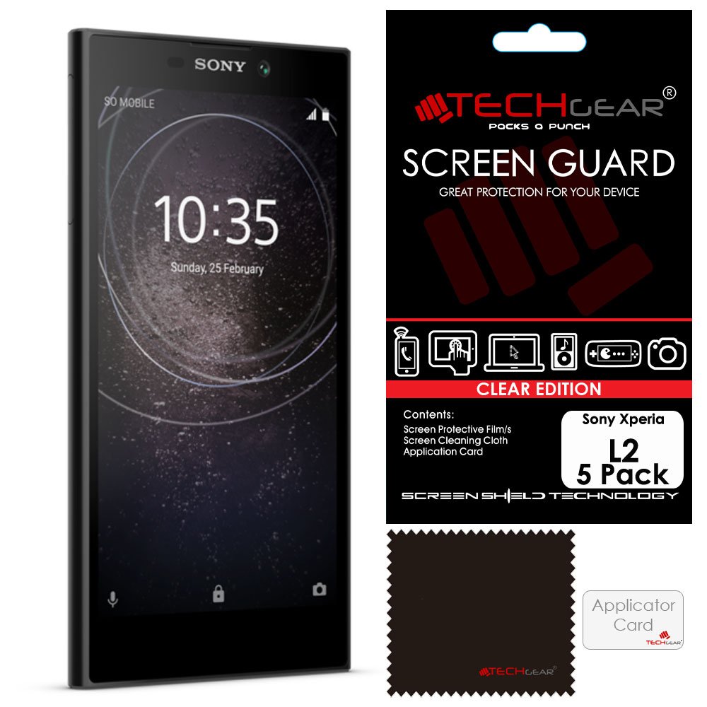 TECHGEAR [5 Pack] Screen Protectors for Xperia L2 - Clear Screen Protector Cover Guards Compatible with Sony Xperia L2