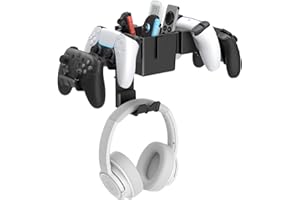 KDD Controller Wall Mount & Headset Holder, Universal Gaming Organizer Stand with Storage Box, Fits Xbox Series X/S, PS4, PS5, Switch, Steam, Gamepad Hanger for Headphones & Accessories