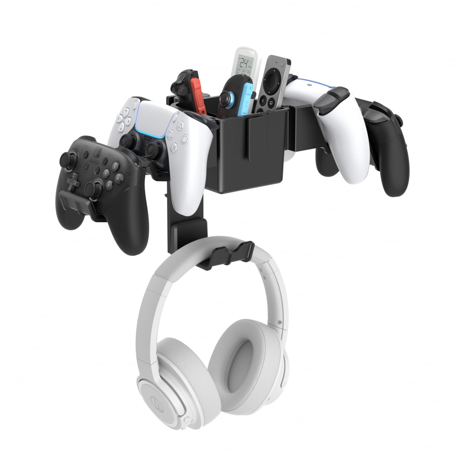 KDD Controller Wall Mount & Headset Holder, Universal Gaming Organizer Stand with Storage Box, Fits Xbox Series X/S, PS4, PS5, Switch, Steam, Gamepad Hanger for Headphones & Accessories