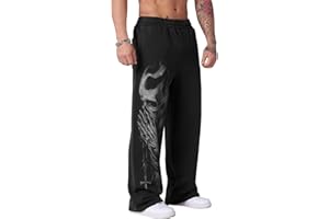 UPLXR Men's Graphic Sweatpants Gothic Punk Streetwear Joggers Gym Workout Lounge Pants with Pockets