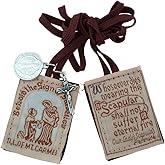 VILLAGE GIFT IMPORTERS Traditional Simple Brown Scapulars | 100% Wool | 3 Styles | Brown Straps White Straps or With Medals | Italian Made | Christian Jewelry