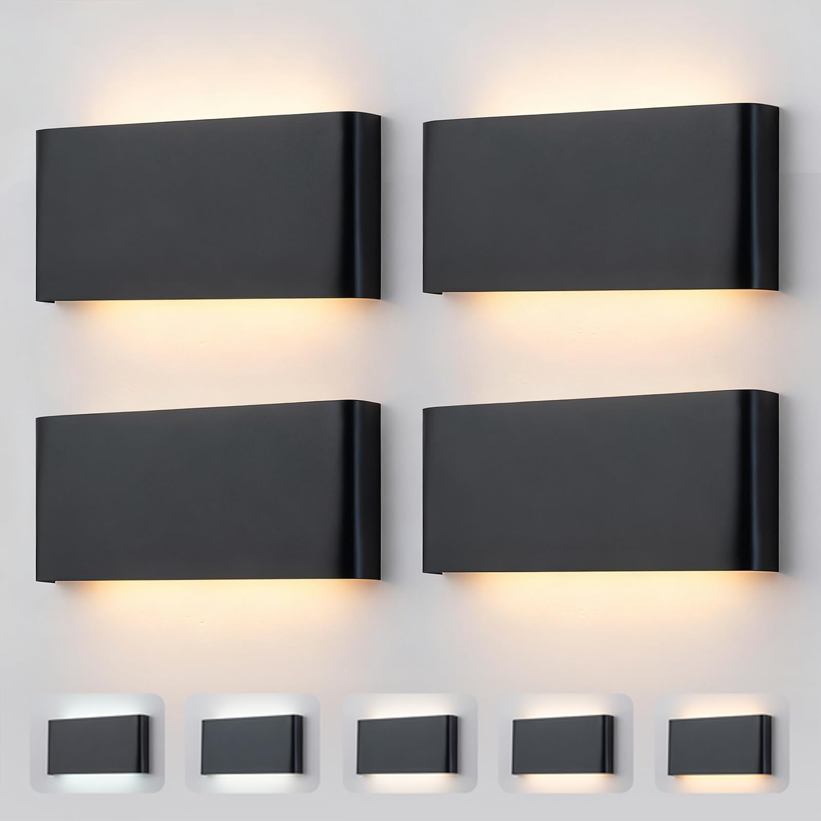 Photo 1 of Nigaut Modern LED Wall Sconce Light, 15W 3000k-6500k Adjustable Black Bathroom Vanity Light Fixtures for Hallway Bedroom Stairwell Up and Down Lights Indoor/Outdoor 4-Pack