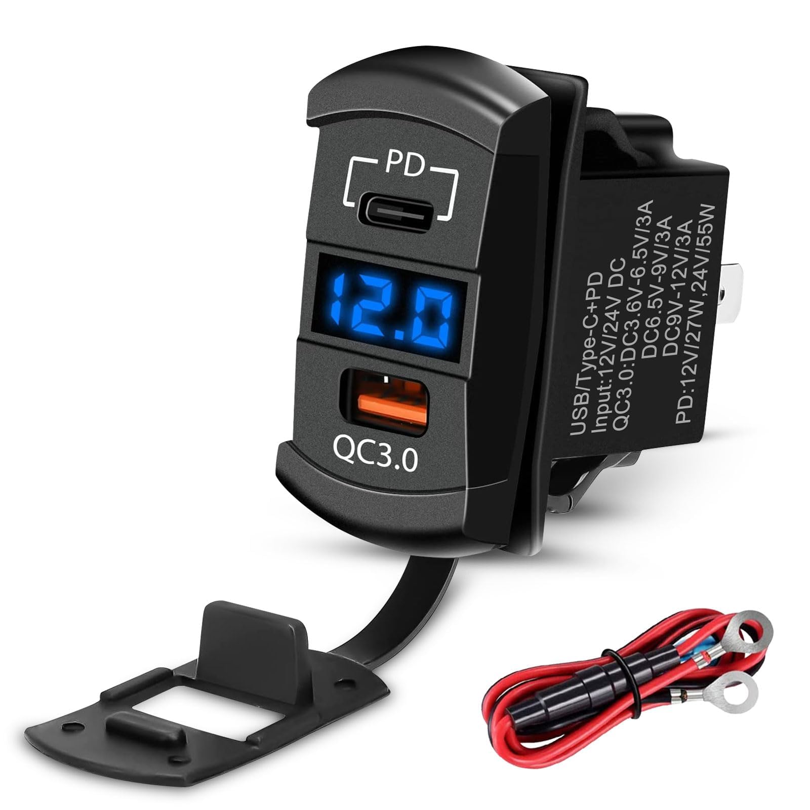 Photo 1 of ?Linkstyle Car Rocker Switch Outlet, 36W QC3.0 USB-A Port & 55W PD Port Charger Socket with LED Voltmeter for 12V/24V RV Boat Motorcycle
