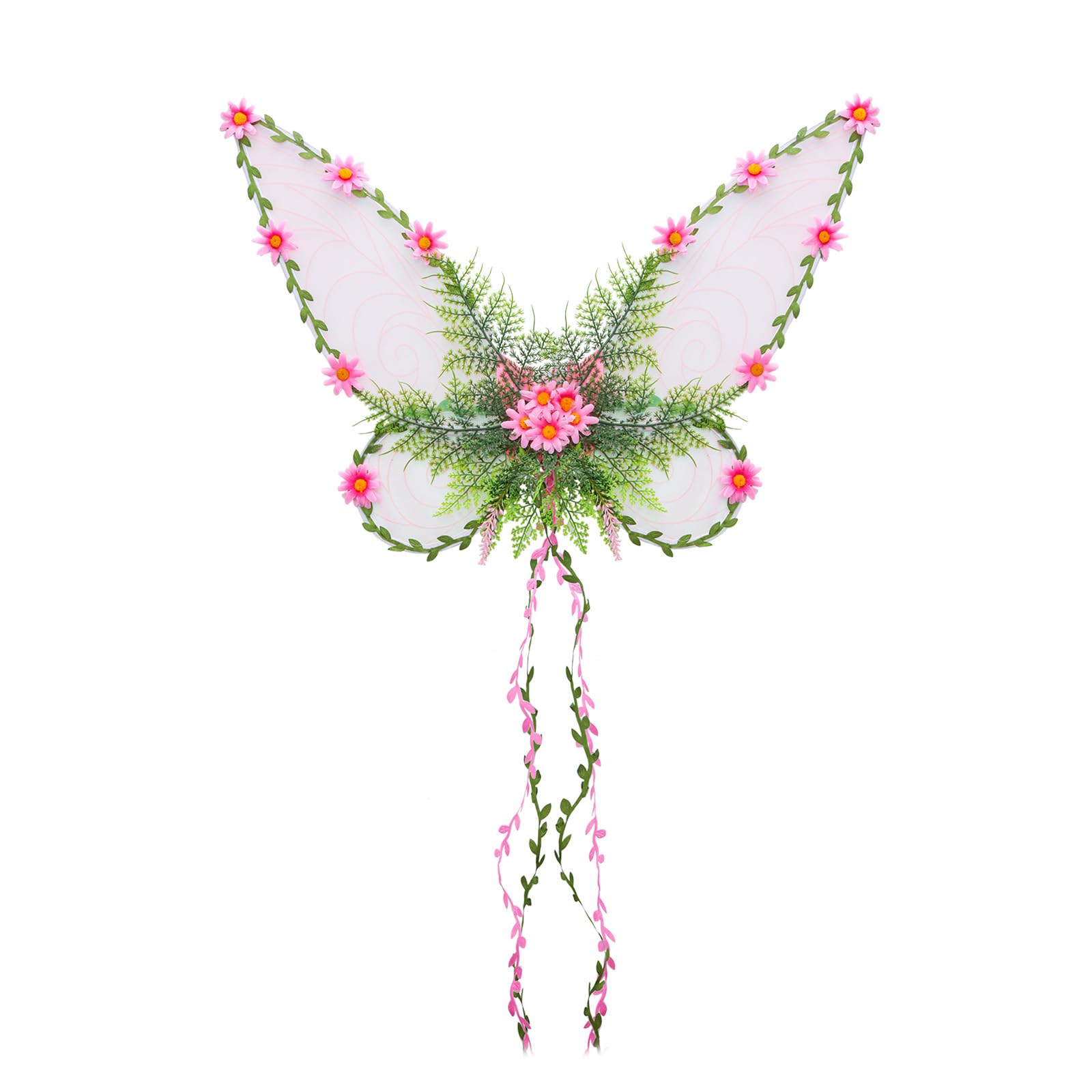 ESSECMBS Halloween Forest Fairy Wings for Women Creative Butterfly Wings with 3D Flowers and Leaves Decor for Cosplay (B-Pink, 63 * 48cm / 25 * 19inch)