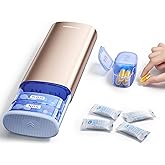 Vaydeer AM/PM Metal Pill Organizer, Weekly Pill Box with Built-in Desiccant Compartment, Airtight Travel Pill Case for Medication, Vitamins & Supplements (Champagne Gold)