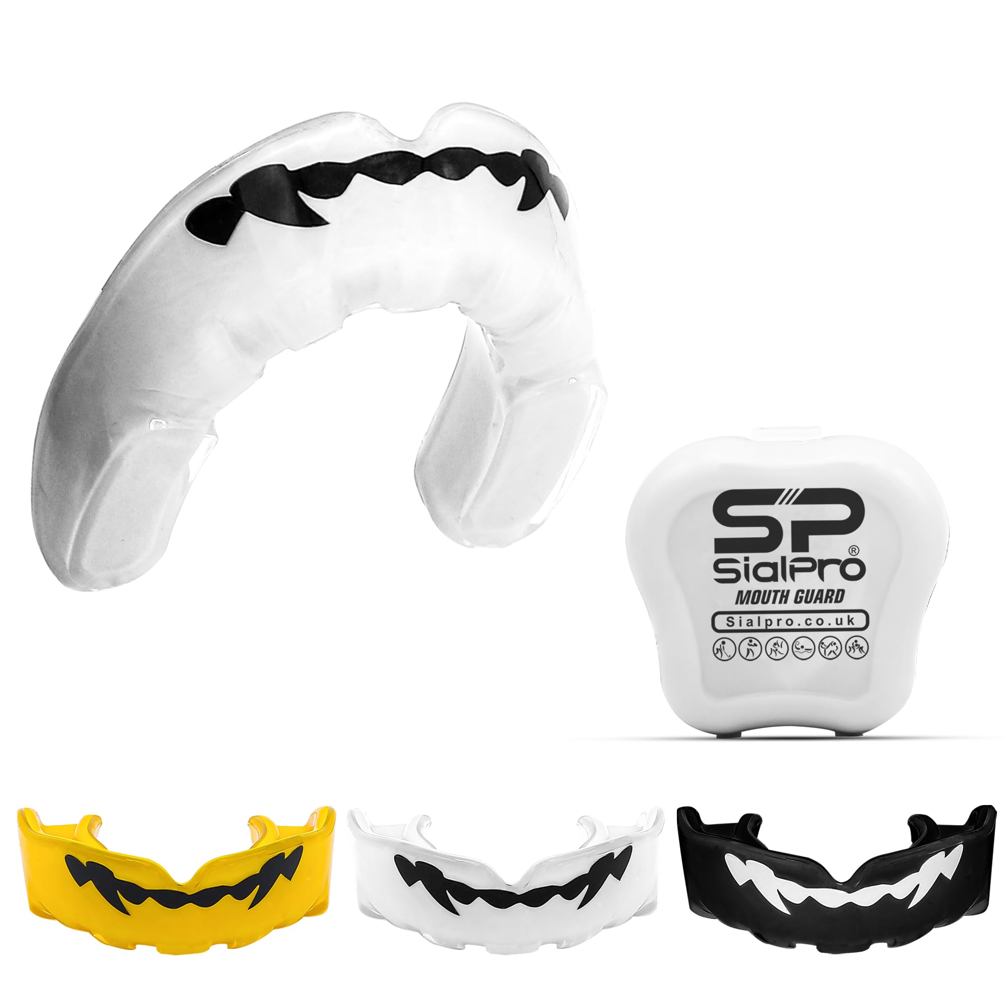 SialPro Mouthguards for Boxing Men Adult Youth Junior Mouldable Slim Fit Mouthpiece Boil and Bite Gum Shield with Case MMA Hockey Rughby Basketball Martial Arts Judo Karate (White, Junior)