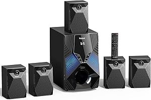BOBTOT 1000W Surround System 5 Wired Satellite Audio Speakers 8 inch Subwoofer 5.1/2.1 Channel Home Theater Deep Bass Support HDMI ARC Optical Bluetooth Karaoke Input