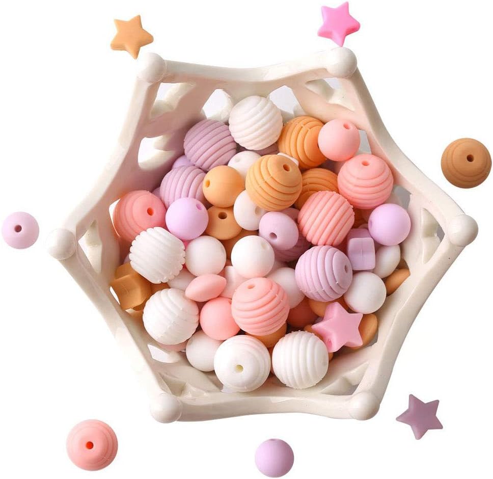 let's make Silicone Teether Beads Food Grade DIY Mixed Bead Purple Series 100pcs Nursing Necklace Pendant