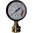 YZM Water Pressure Test Gauge, 2-1/2" Dial, Bottom Mount, 0-1.0MPa Range, Black Steel Case, Brass Internals