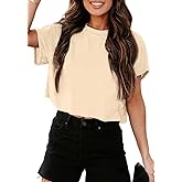 Tankaneo Women Short Sleeve Cropped T-Shirts Crew Neck Loose Crop Tops Summer Casual Drop Shoulder Basic Tees
